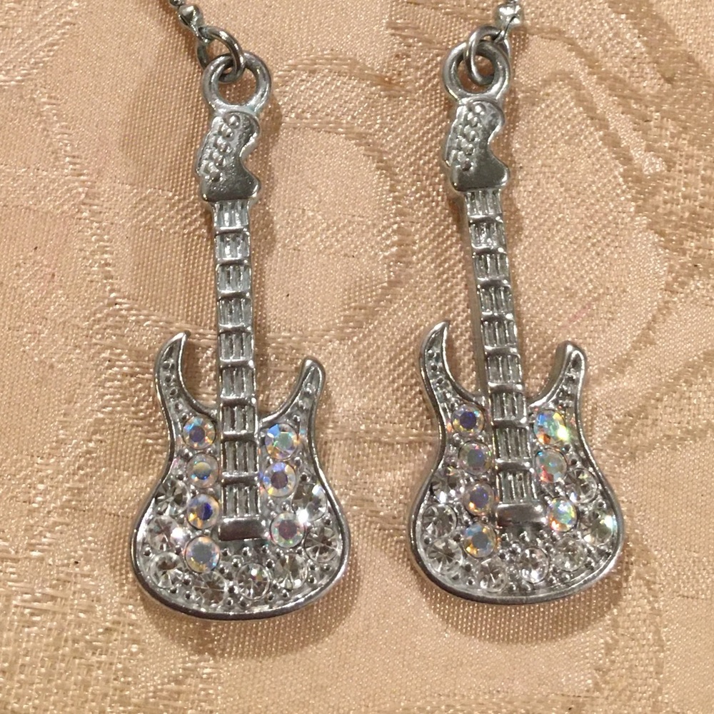 Guitar Earrings with Rhinestones